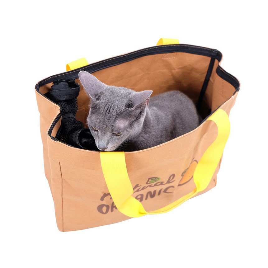 Ibiyaya Wasbare Kraftpapier katten vervoerstas Natural Organic-0